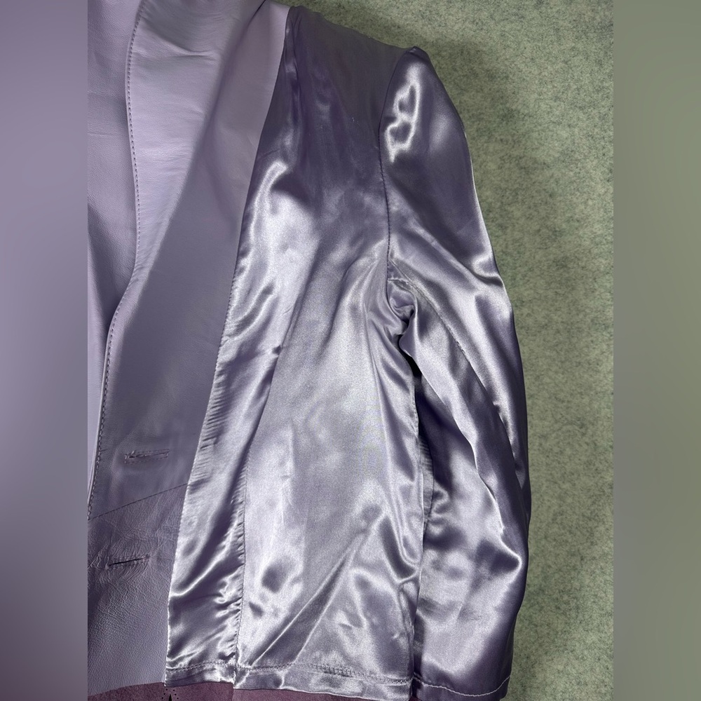 Terry Lewis Classic Luxuries Lavender Leather Scalloped Lined Blazer xs s - Picture 10 of 10